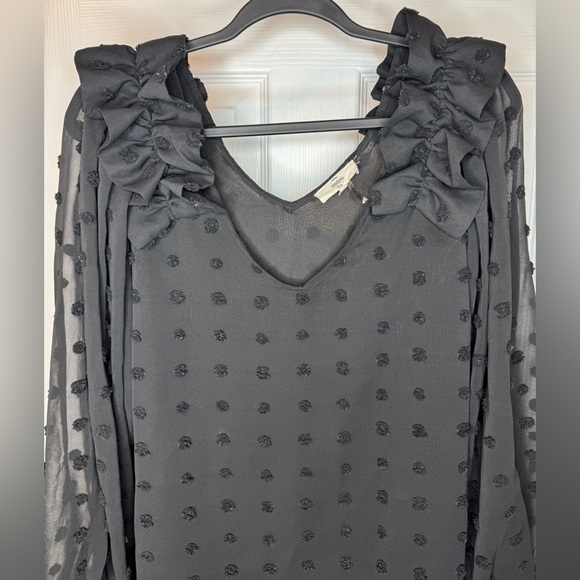 Entro Black Sheer Ruffled Blouse Size L - Picture 2 of 12